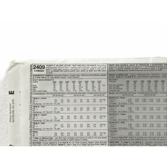 Mccalls 2409 Womens Jacket Vest Pull On Pants Sewing Pattern Size 26W-50 - Picture 4 of 7
